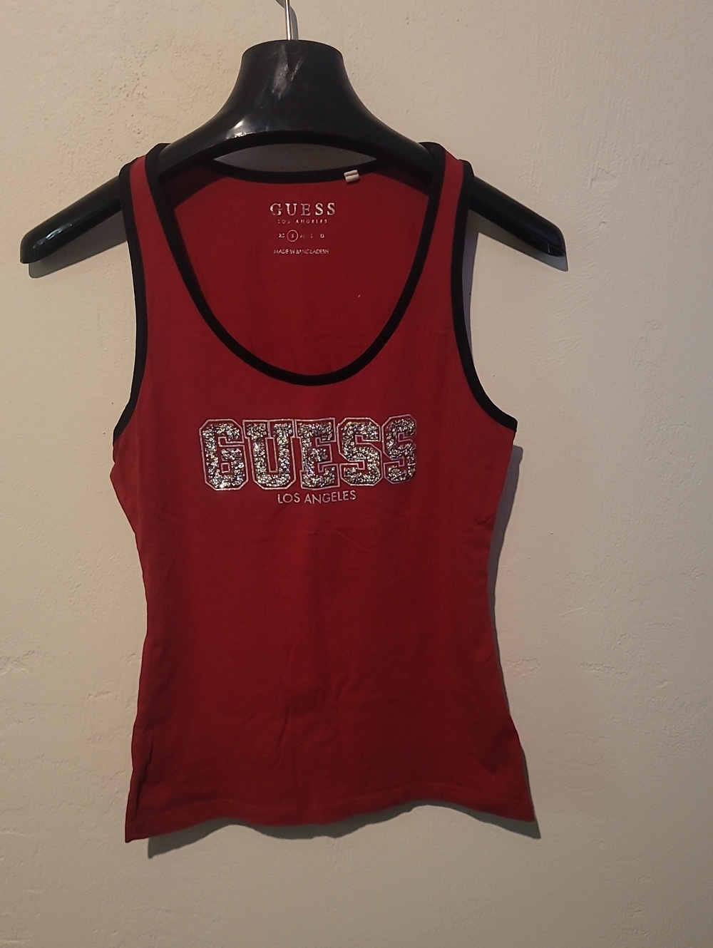 Guess Red Tank Top with Black Trim and Sequin Logo